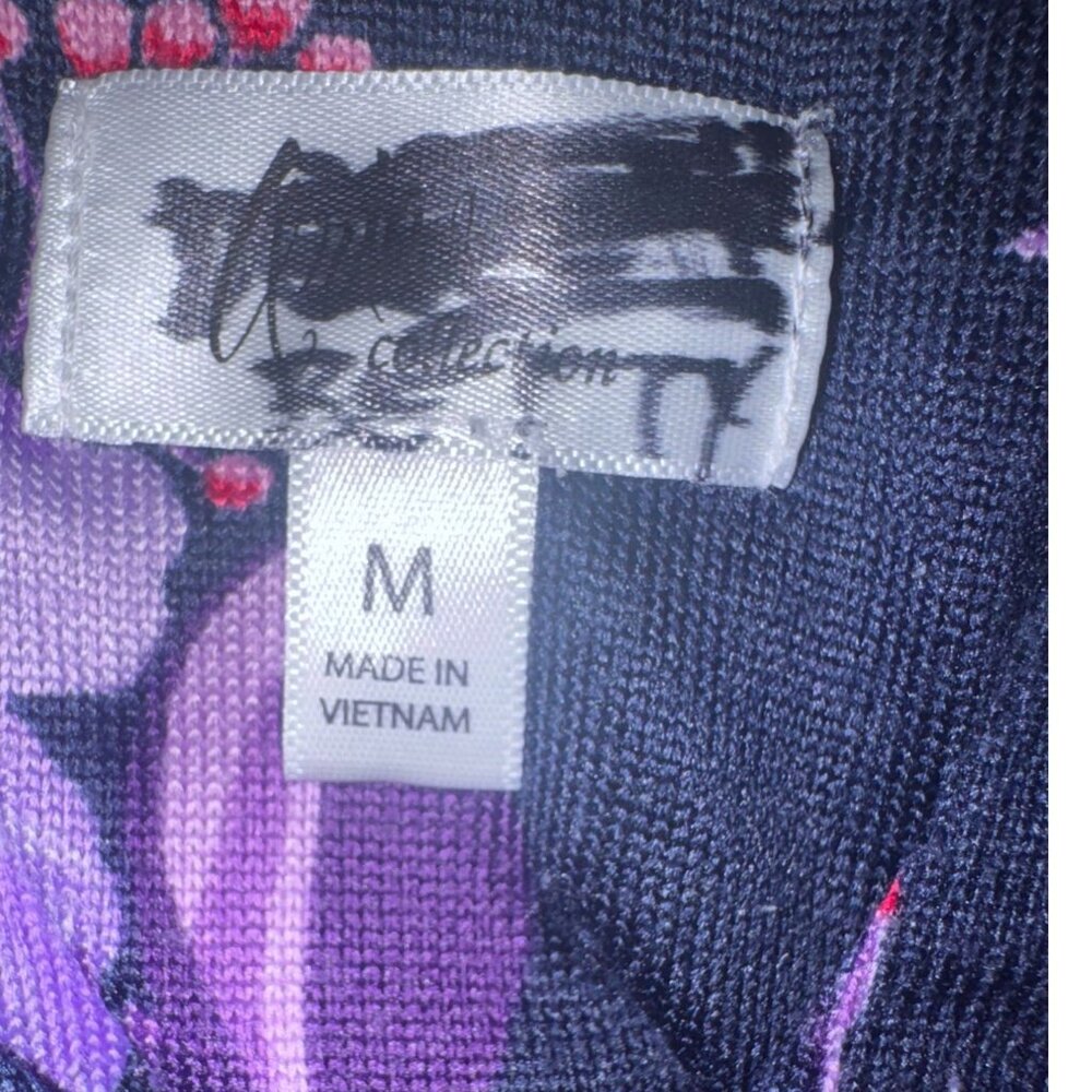 Womens Floral Print Dress Short Sleeve Button Front Relaxed Fit Medium Purple & - Picture 3 of 6